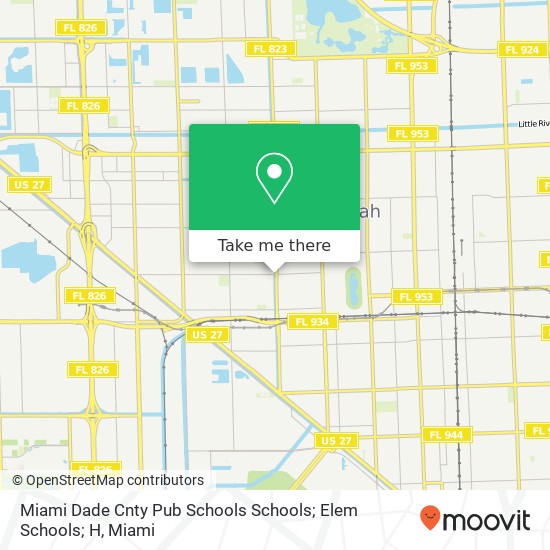 Mapa de Miami Dade Cnty Pub Schools Schools; Elem Schools; H