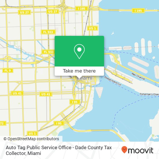 Mapa de Auto Tag Public Service Office - Dade County Tax Collector