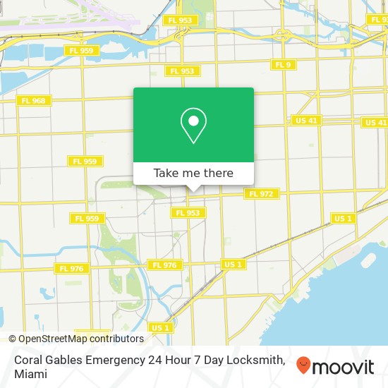 Coral Gables Emergency 24 Hour 7 Day Locksmith map