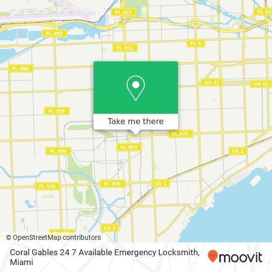 Coral Gables 24 7 Available Emergency Locksmith map