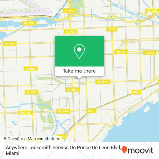 Mapa de Anywhere Locksmith Service On Ponce De Leon Blvd