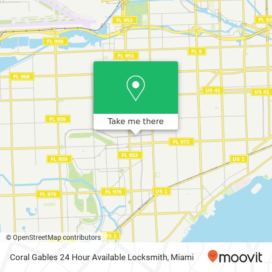 Mapa de Coral Gables 24 Hour Available Locksmith