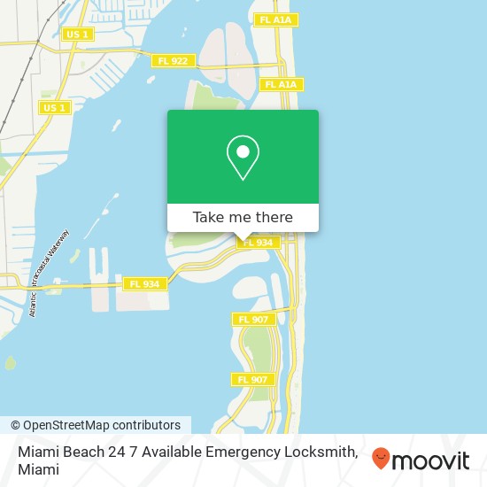 Miami Beach 24 7 Available Emergency Locksmith map