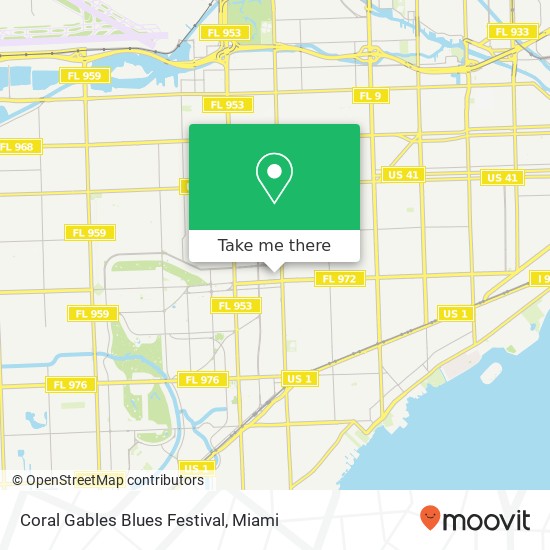 Mapa de Coral Gables Blues Festival, 60 Merrick Way Coral Gables, FL 33134