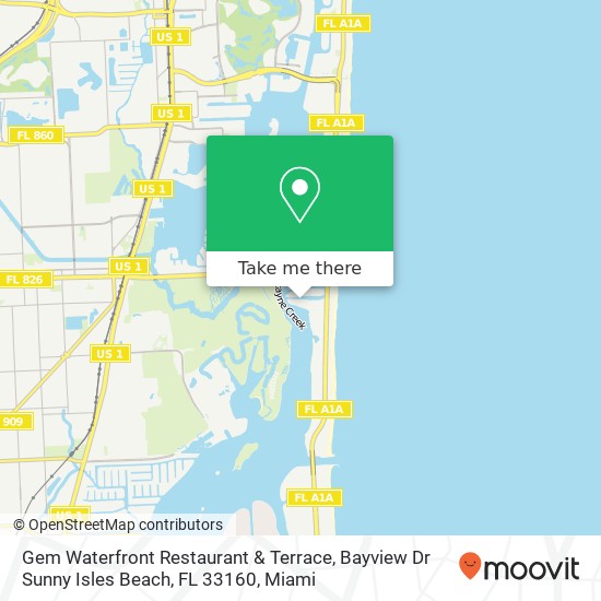 Mapa de Gem Waterfront Restaurant & Terrace, Bayview Dr Sunny Isles Beach, FL 33160