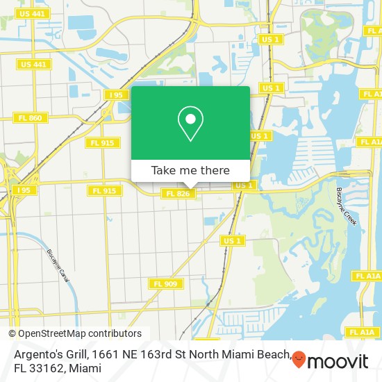 Mapa de Argento's Grill, 1661 NE 163rd St North Miami Beach, FL 33162