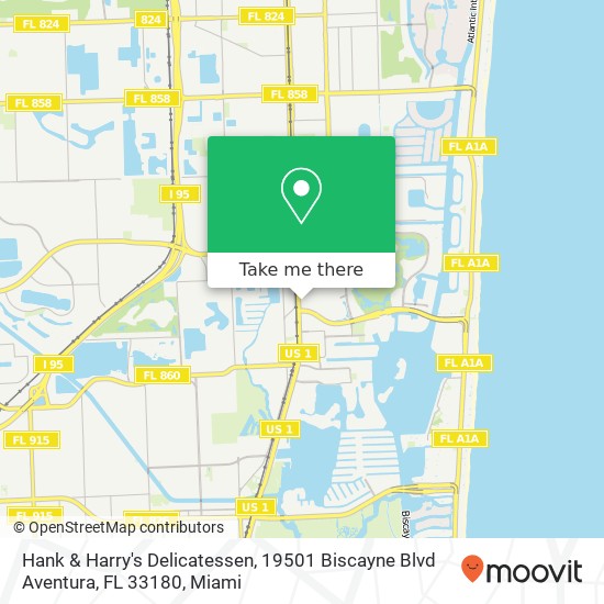 Mapa de Hank & Harry's Delicatessen, 19501 Biscayne Blvd Aventura, FL 33180