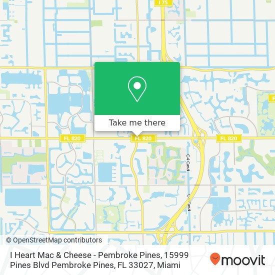 Mapa de I Heart Mac & Cheese - Pembroke Pines, 15999 Pines Blvd Pembroke Pines, FL 33027
