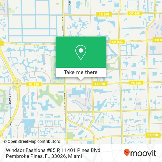 Mapa de Windsor Fashions #85 P, 11401 Pines Blvd Pembroke Pines, FL 33026