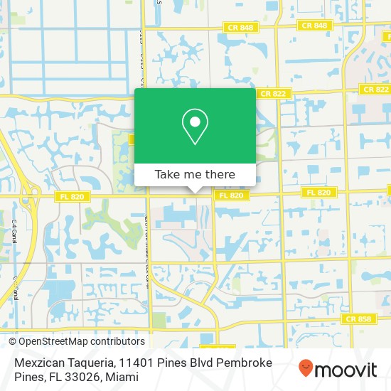 Mapa de Mexzican Taqueria, 11401 Pines Blvd Pembroke Pines, FL 33026