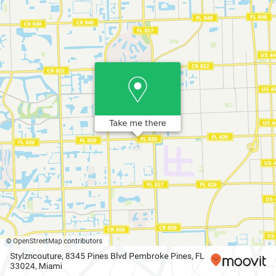 Mapa de Stylzncouture, 8345 Pines Blvd Pembroke Pines, FL 33024