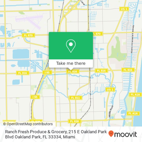 Mapa de Ranch Fresh Produce & Grocery, 215 E Oakland Park Blvd Oakland Park, FL 33334