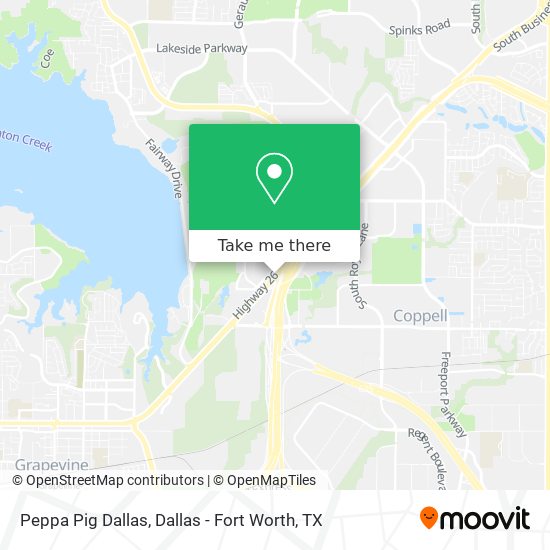 How to get to Peppa Pig Dallas in Grapevine by Bus or Train?