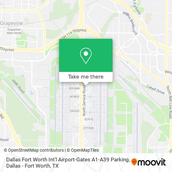 Dallas Fort Worth Int'l Airport-Gates A1-A39 Parking map