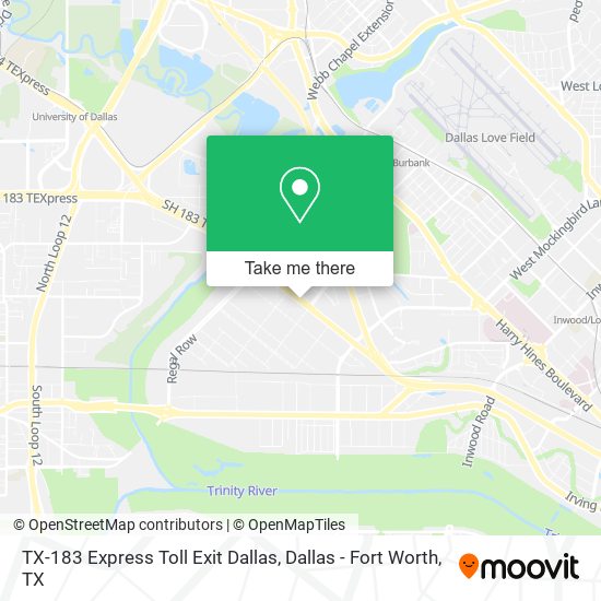 TX-183 Express Toll Exit Dallas map