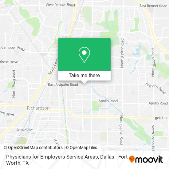 Physicians for Employers Service Areas map