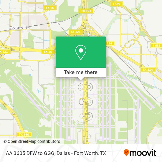 AA 3605 DFW to GGG map