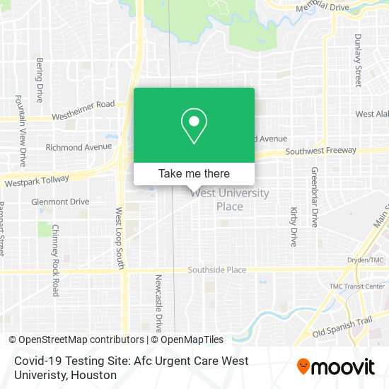 Mapa de Covid-19 Testing Site: Afc Urgent Care West Univeristy