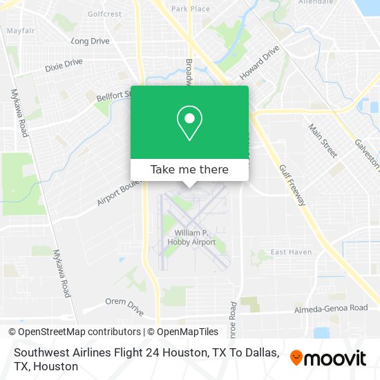 Southwest Airlines Flight 24 Houston, TX To Dallas, TX map