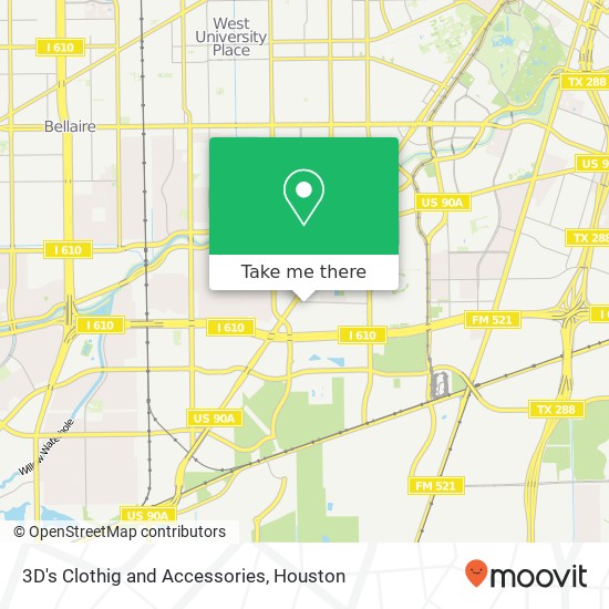 Mapa de 3D's Clothig and Accessories, 2925 Westridge St Houston, TX 77054