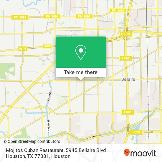 Mapa de Mojitos Cuban Restaurant, 5945 Bellaire Blvd Houston, TX 77081