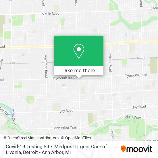 Covid-19 Testing Site: Medpost Urgent Care of Livonia map