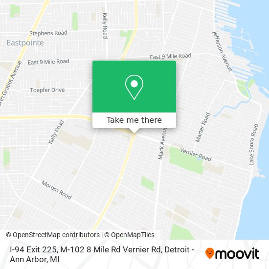 Mapa de I-94 Exit 225, M-102 8 Mile Rd Vernier Rd