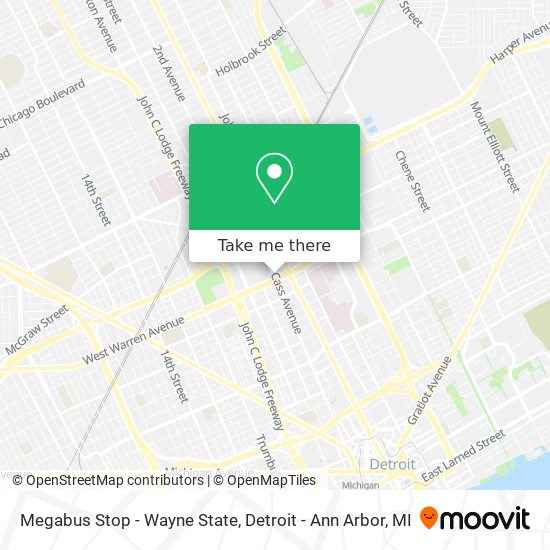 Mapa de Megabus Stop - Wayne State