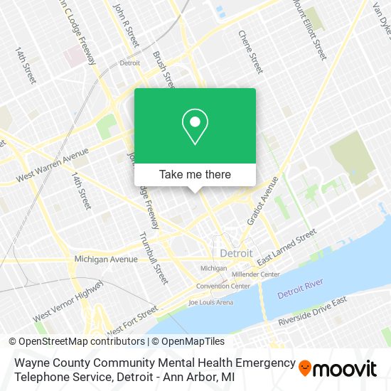 Wayne County Community Mental Health Emergency Telephone Service map