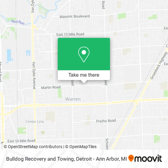 Bulldog Recovery and Towing map