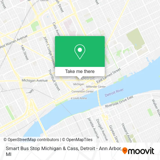 Smart Bus Stop Michigan & Cass map
