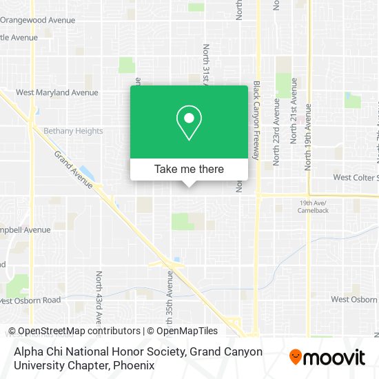 Mapa de Alpha Chi National Honor Society, Grand Canyon University Chapter