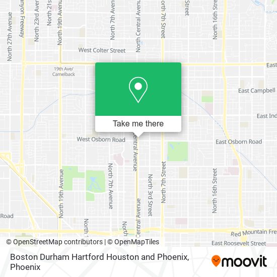 Boston Durham Hartford Houston and Phoenix map