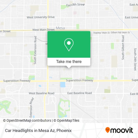 Car Headlights in Mesa Az map