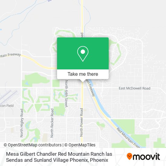 Mesa Gilbert Chandler Red Mountain Ranch las Sendas and Sunland Village Phoenix map