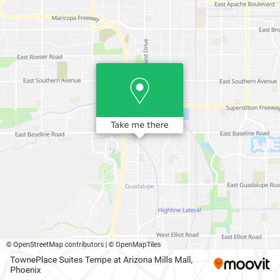 Mapa de TownePlace Suites Tempe at Arizona Mills Mall
