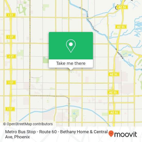 Mapa de Metro Bus Stop - Route 60 - Bethany Home & Central Ave