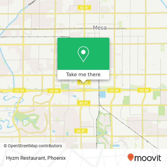 Mapa de Hyzm Restaurant, 1440 S Country Club Dr Mesa, AZ 85210