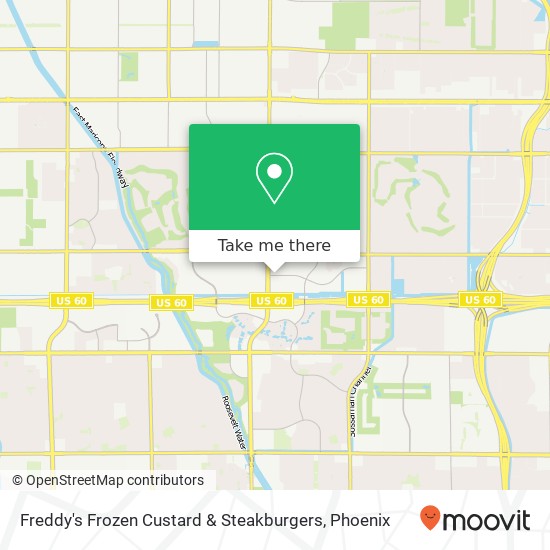 Mapa de Freddy's Frozen Custard & Steakburgers, 6846 E Hampton Ave Mesa, AZ 85209