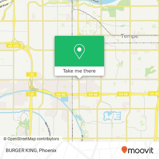 Mapa de BURGER KING, 5 E Southern Ave Tempe, AZ 85282