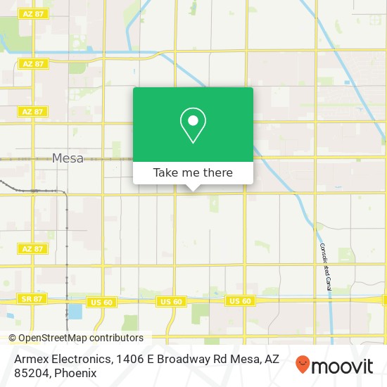 Mapa de Armex Electronics, 1406 E Broadway Rd Mesa, AZ 85204