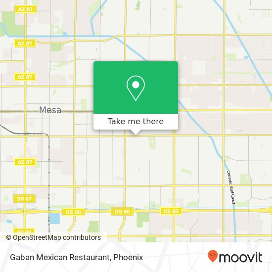 Mapa de Gaban Mexican Restaurant, 1352 E Broadway Rd Mesa, AZ 85204