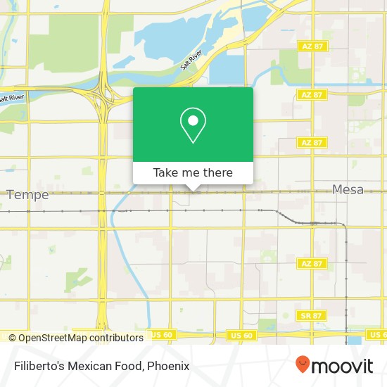 Mapa de Filiberto's Mexican Food, 1755 W Main St Mesa, AZ 85201