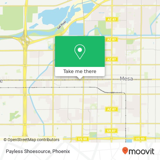 Mapa de Payless Shoesource, 1265 W Main St Mesa, AZ 85201