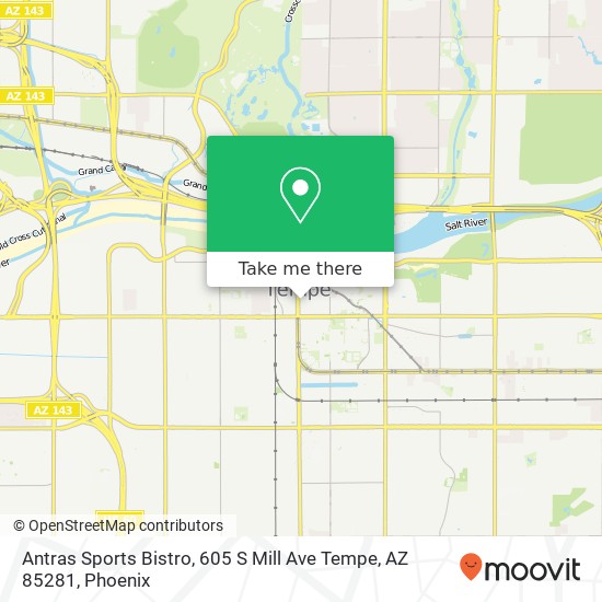 Mapa de Antras Sports Bistro, 605 S Mill Ave Tempe, AZ 85281