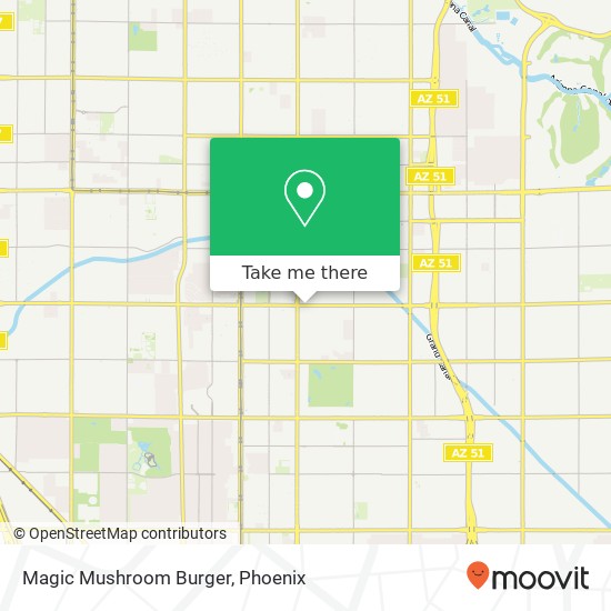 Mapa de Magic Mushroom Burger, 802 E Indian School Rd Phoenix, AZ 85014