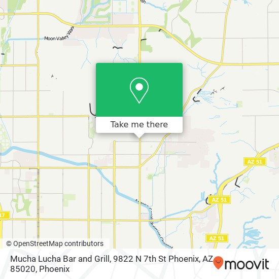 Mapa de Mucha Lucha Bar and Grill, 9822 N 7th St Phoenix, AZ 85020