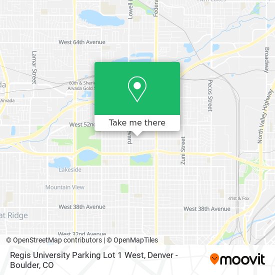 Regis University Parking Lot 1 West map