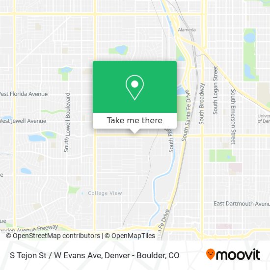 S Tejon St / W Evans Ave map