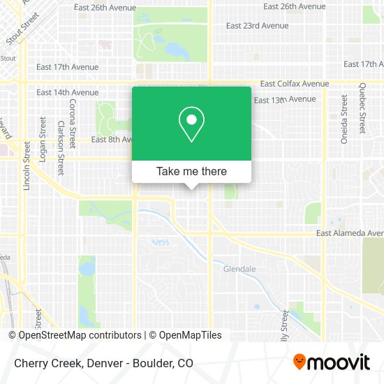 How to get to Cherry Creek in Denver by bus, train or light rail?